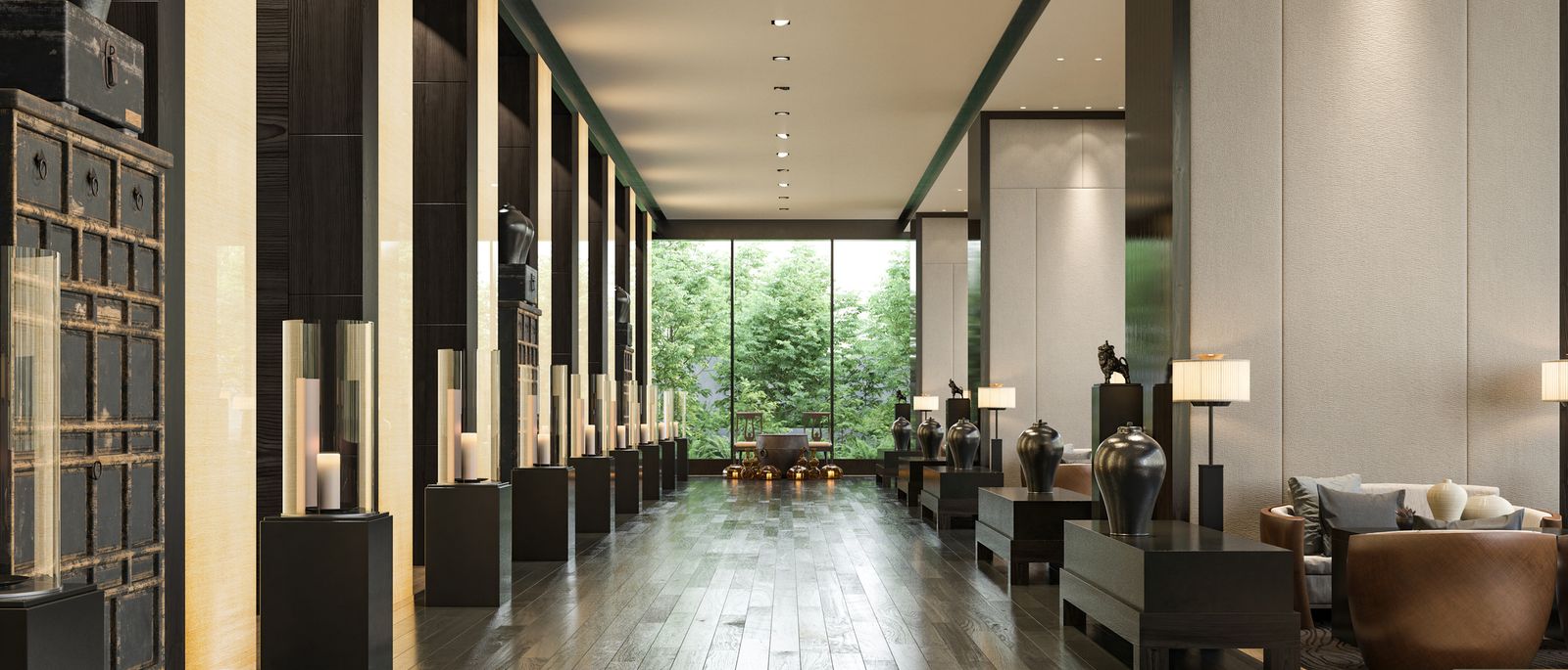 Interior of a luxury hotel lobby