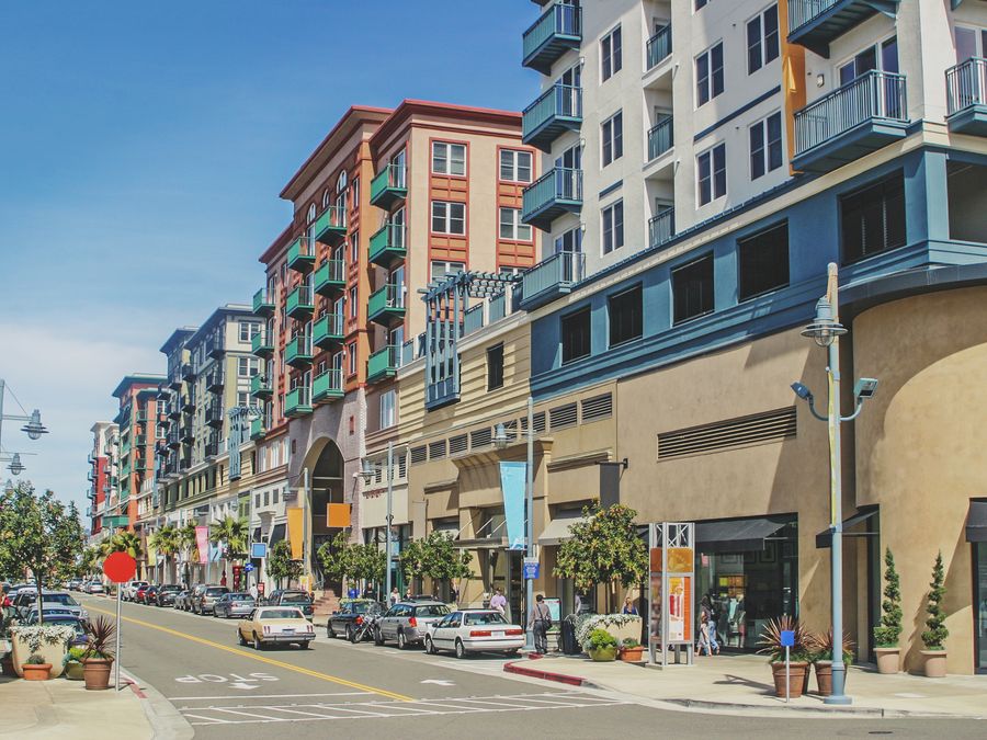 Residential units above street-level retail